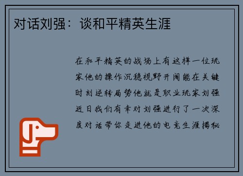 对话刘强：谈和平精英生涯