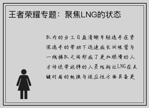 王者荣耀专题：聚焦LNG的状态